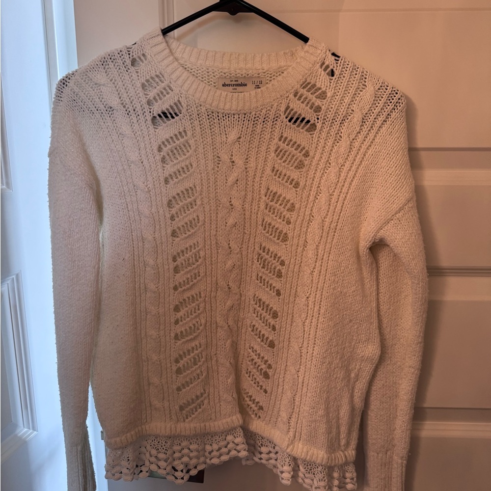 Abercrombie Kids Cream Cable Knit Crew Neck Sweater